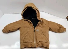 Carhartt Jacket Toddler Tan Hoodie Quilted Duck Canvas Active Youth 18M 