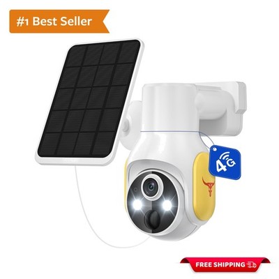 4G LTE Cellular Security Camera Wireless Outdoor, No Wi-Fi Solar Powered Came...