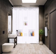 Peva Heavy Liner Bathroom Shower Curtain with 5 Mesh Storage Pockets Clear