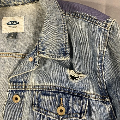 Old Navy Denim Jacket Womens XL Hand Painted Tiger Mountains Moon Distressed Art - Picture 11 of 21