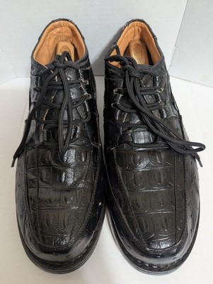 Men's Faux Ostrich & Crocodile Skin Black Dress Shoes, Size 11 M
