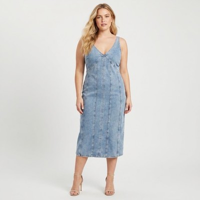 LULUS Covetable Sweetie Denim Midi Dress Size Medium 100% Cotton
