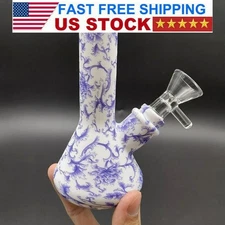 4.7" Silicone Water Pipe Smoking Pipes Hookah Hand Pipe Bong W/ Glass Bowl New