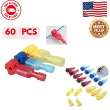 60PCS Insulated 22-10 AWG T-Taps Quick Splice Wire Terminal Connectors Combo Kit