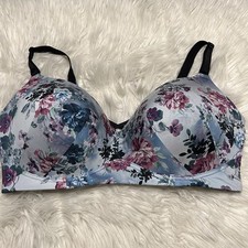 Torrid 44DDD Bra Blue Floral Dream Wire Free Push Up Back Close Wireless Stretch