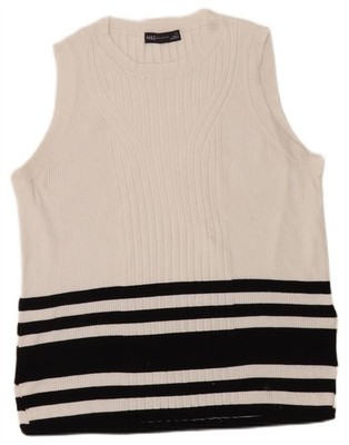 Marks & Spencer Womens Vest Tank Top UK 18 XL White Striped Viscose AT16