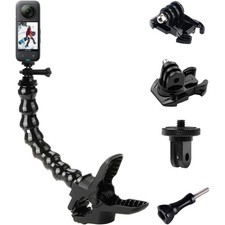 Clamp Mount with Adjustable Gooseneck for GoPro Hero 12, Insta360 ONE X3 GO 3