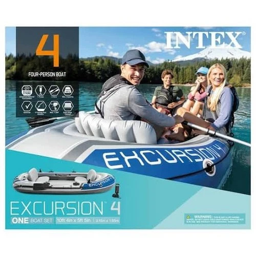 Intex Excursion 4 Inflatable Rafting Fishing 4 Person Boat Set - 68324EP