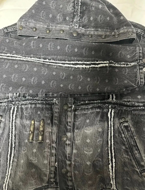 Thug Club x MCM Bullet Denim Jacket Visetos Monogram Black Jean Men's Size M