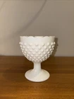Vintage Hobnail Milk Glass Pedestal Candy Dish Raised Bowl 5”X4”
