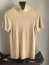 Susan Graver Womens Soft Knit Mock Turtle Neck Sweater Beige Short Sleeve Sz M