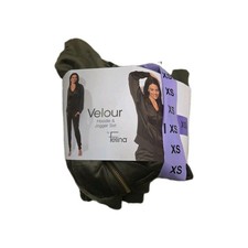 Felina Women's 2-Piece Velour Hoodie  Jogger Set, Deep Olive Green , Size XS