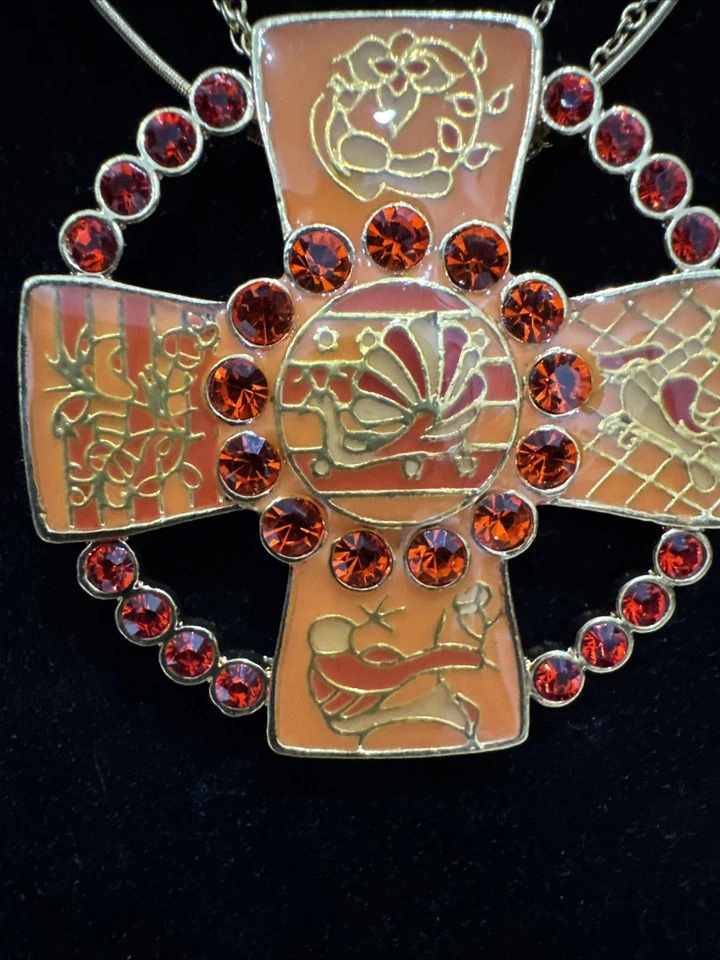 PEREGRINO Diseño Danés Cruz Colgante 3 Cadenas Collar Naranja Gargantilla Ajustable Foto 3 de 4