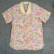 Vtg Victorias Secret Gold Label Sleep Shirt Womens M/L Satin Trim Floral Hawaii