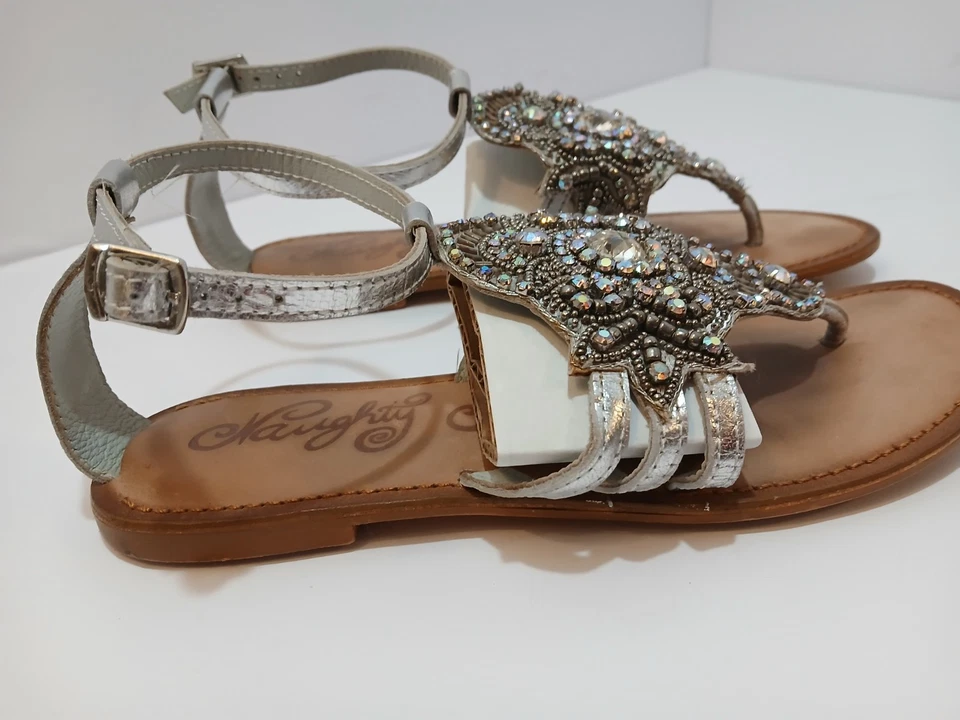 Sandalias planas de cuero con pedrería con cuentas Naughty Monkey 7,5-8 Foto 3 de 4