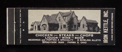 1940s NEAR FULL LENGTH Iron Kettle Chicken Chops 8 Bowling Alleys Pearl Parma OH