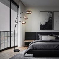 Stehleuchte Wohnzimmerleuchte Standlampe Led Schwarz Rauchglas 3-Flammig Metall
