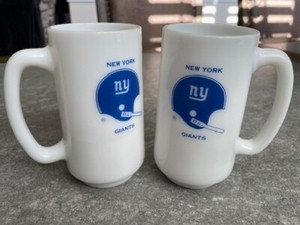(2) NY Giants NFL VINTAGE White Milk Glass Stein Mug 12oz '60's/'70's