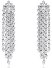 11.40CT DIAMOND 18KT WHITE GOLD 3D CLASSIC MULTI ROW CHANDELIER HANGING EARRINGS