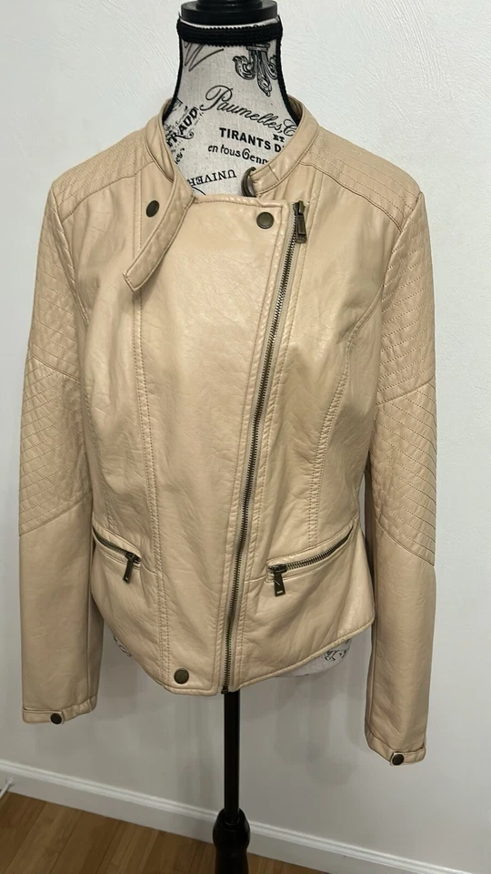 Chaqueta de Moto Jou Jou Beige Cruelty Free Y2K Streetwear Talla XL Foto 2 de 4