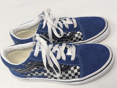 Vans Old Skool Reflect Check Blue Flame Classic Skate Shoe Size US Juniors 4.5
