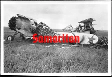 I7/3 WW2 ORIGINAL GERMAN PHOTO OF DESTROYED SOVIET I-153 CHAIKA ON AIRFIELD