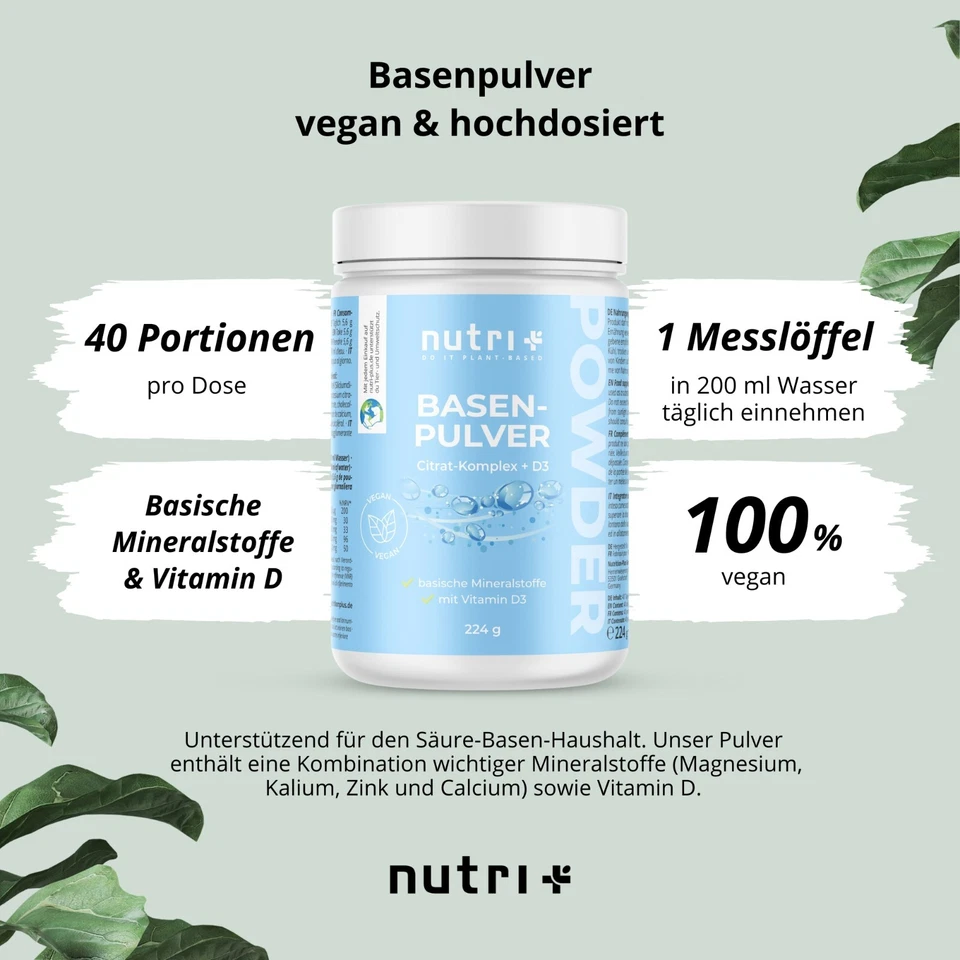 Basenpulver vegan Säurebasenpulver hochdosiert ohne Zusätze mit Vitamin D3, Zink - Bild 2 von 4