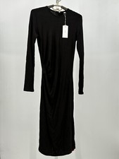 Vince Womens Gathered Long Sleeve Dress S Night Fern/Black Midi Shift V794183983