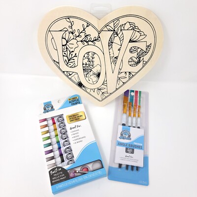 Painting Craft Gift Set ArtSkills Metallic Acrylic Paint + Angle Brushes + Wood