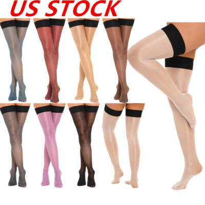 Women's Glossy Nylon Socks Mesh Sheer Thigh High Stockings Cosplay Costume