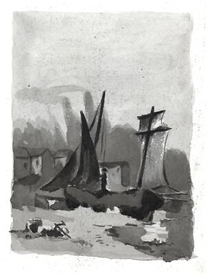 Marine B&W Poster.Sailing boat drawing.Home interior Graphic Art Design.1473
