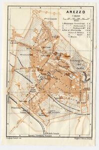 1930 Original Vintage Map Of Arezzo Tuscany Italy Ebay