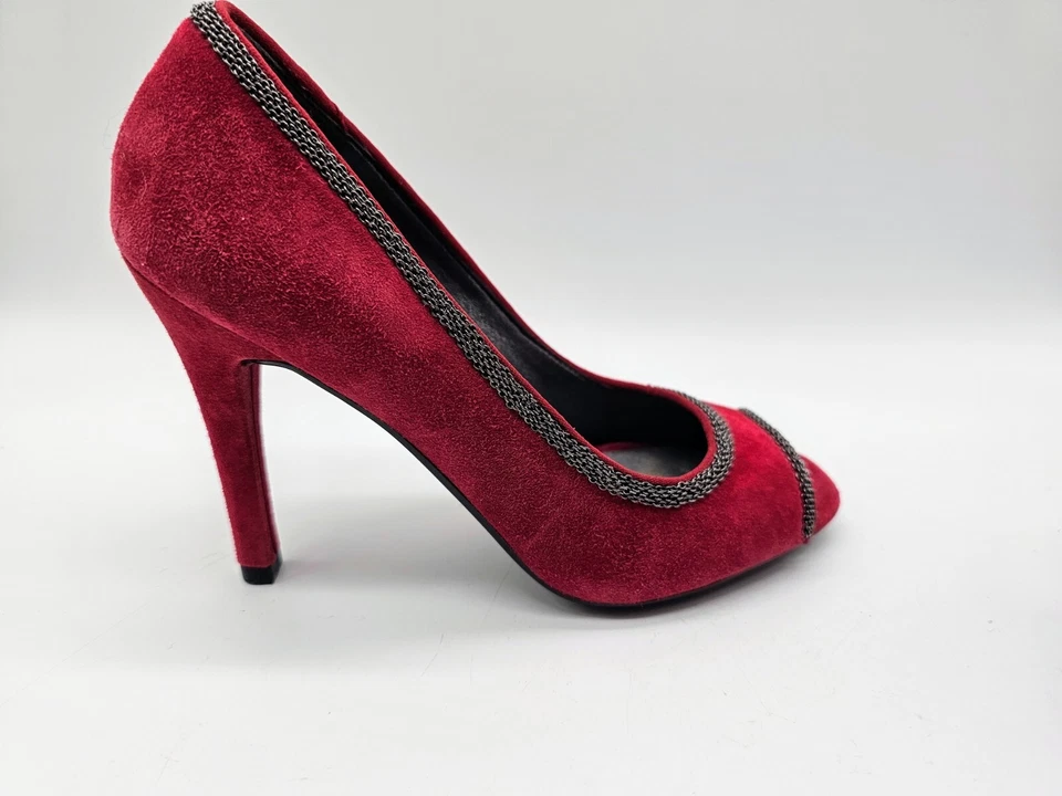 Caressa 红色 Sueded 露趾高跟鞋 Janine 女式鞋 7M 码复古波西米亚格莱姆 — 第 2/4 张图片