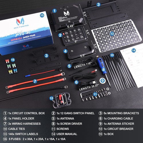MICTUNING P1s Wireless 12 Gang Switch Panel, Circuit Control Relay System Box - Picture 16 of 24