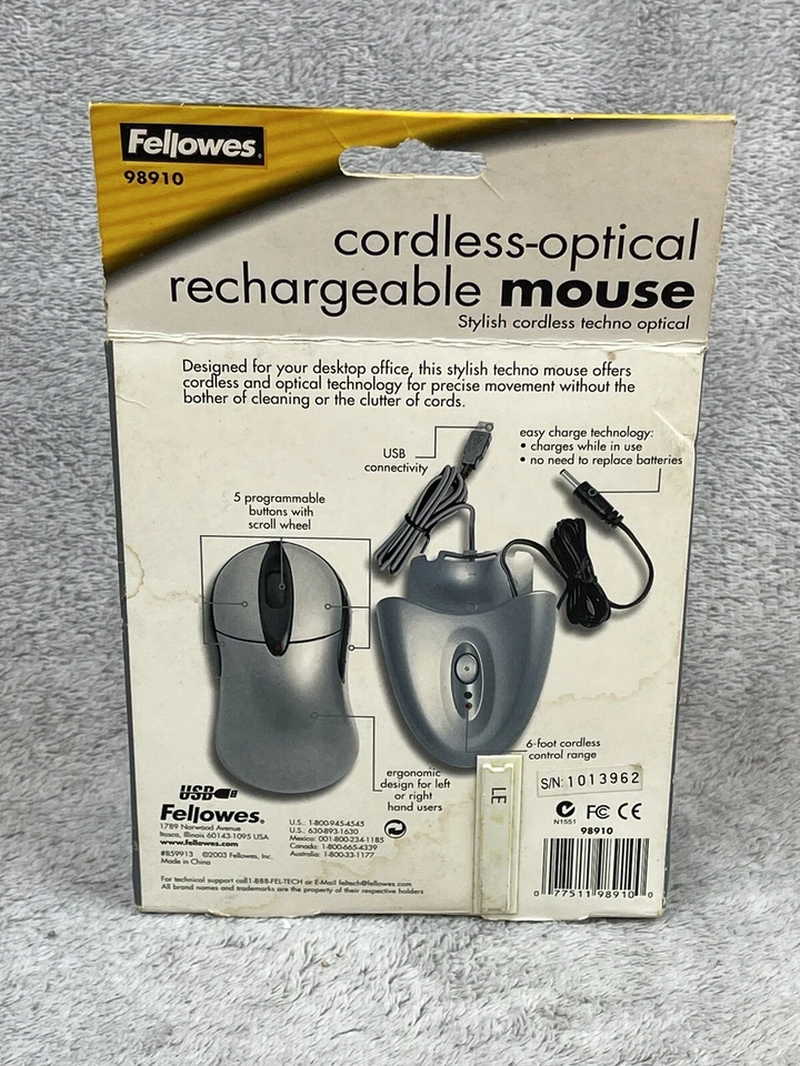 Fellowes 98910 Optical Cordless Rechargeable Mouse - Image 2 of 4