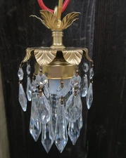 5" tall hanging closet mini ceiling lamp Chandelier Crystal prism Brass Tole 
