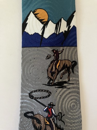 Wembley Men's Necktie Tie Polyester Jacquard Bucking Bronco Cowboy Mountains 56" - Picture 3 of 8