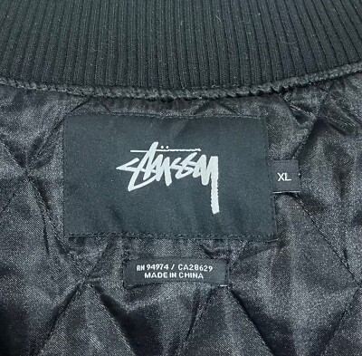 Stussy World Tribe Wool Varsity Bomber Stadium Jacket Black Men's