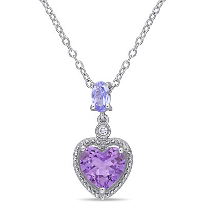 Amour Sterling Silver Amethyst, Tanzanite and Diamond Pendant w Chain, 18''