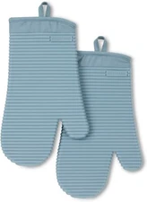 Ribbed Soft Silicone Oven Mitt 2-Pack Set, Fog Blue, 7.5"x13"