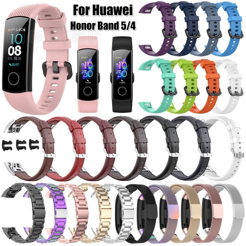 For Huawei Honor Band 5 4 Milanese Stainless Steel Leather Silicone Wrist  Strap