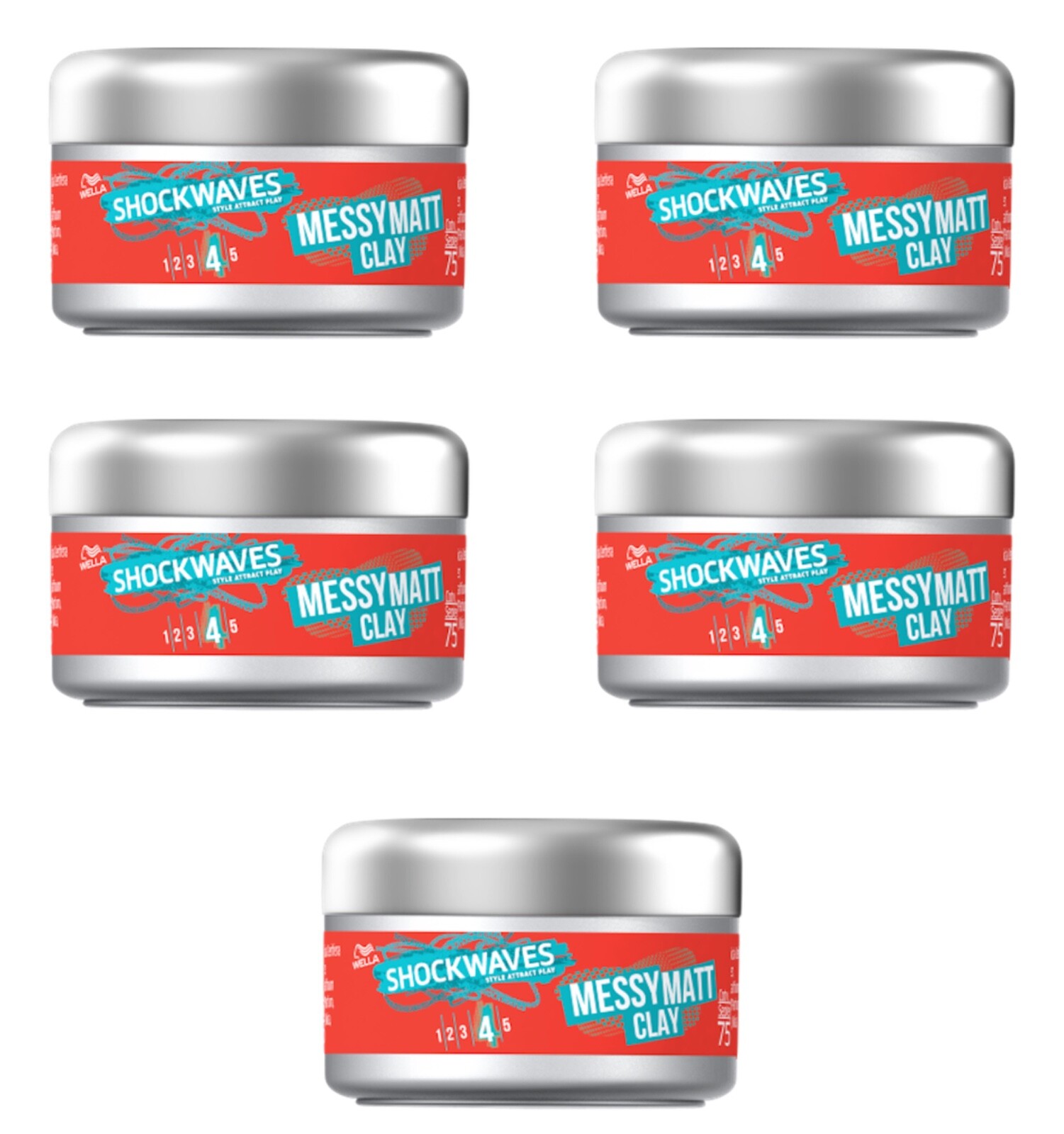 5 x WELLA SHOCKWAVES Messy Matt Clay (75ml)