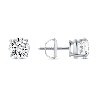 4 Ct Lab Created Grown Diamond Round Solid 18K White Gold Earrings Studs Screw
