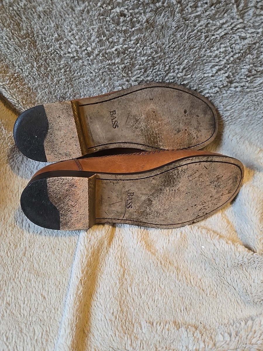 Mocassins Homme Bass Bryan - Cuir Marron - Taille US 9.5 - Largeur W - Torsade Et Glands - Occasion