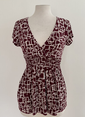 MKM Designs Burgundy V Neck Blouse Size Medium