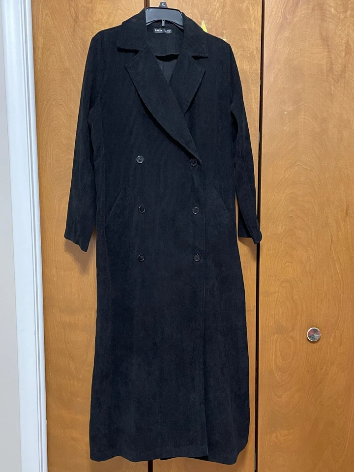 Maxi Abrigo Doble Botón Grande Pana Guisante Negro Talla XS