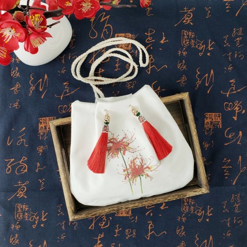 Cotton Hanfu Drawstrings Bag Flower Embroidery Crossbody Bag Travel - Picture 5 of 12