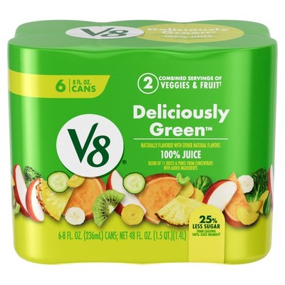V8 Deliciously Green 100% Fruit and Vegetable Juice, 8 fl 8 Fl Oz (Pack of 6)