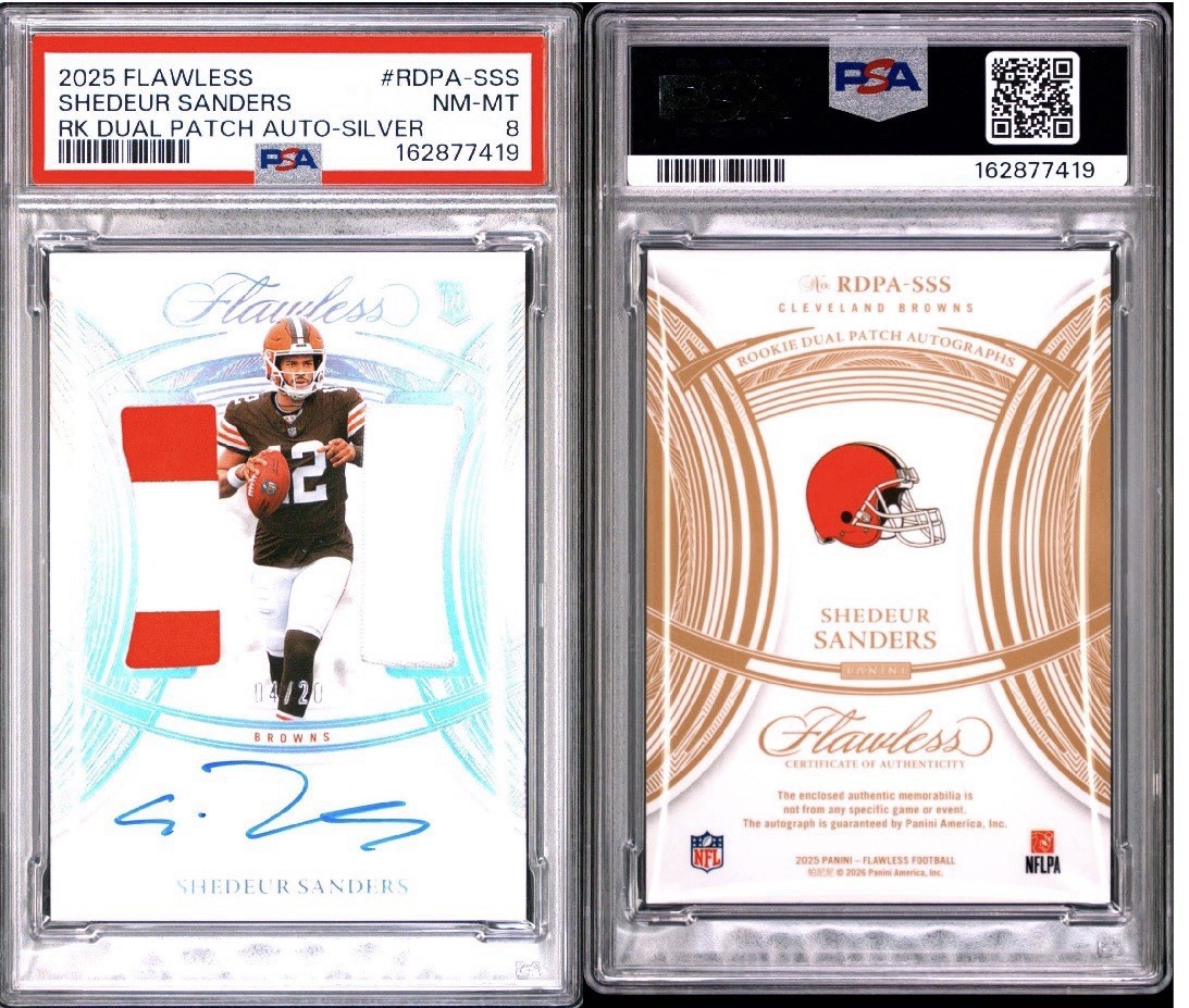 2025 Flawless Football Shedeur Sanders Dual Patch Auto Silver /20 view 3