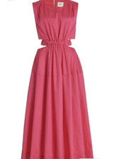 NEW Aje Zorina Tie Midi Dress Womens Size 14 Hot Pink BNWT $495 Pockets Cotton